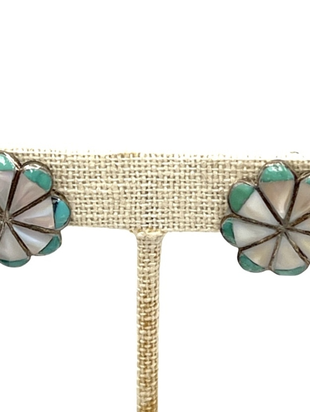 Zuni Native American MOP Inlaid Turquoise Clip On Earrings